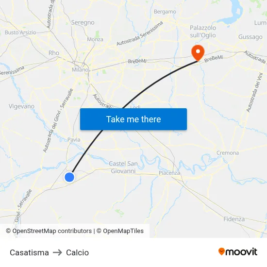 Casatisma to Calcio map