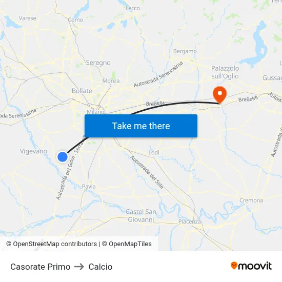 Casorate Primo to Soccer map