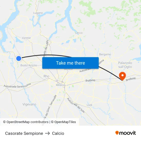 Casorate Sempione to Calcio map