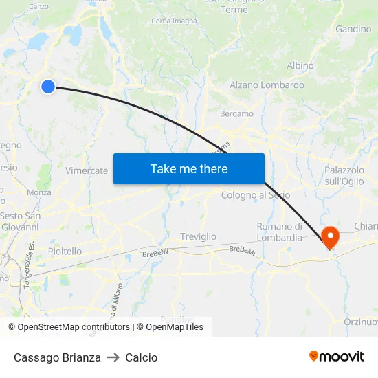 Cassago Brianza to Calcio map