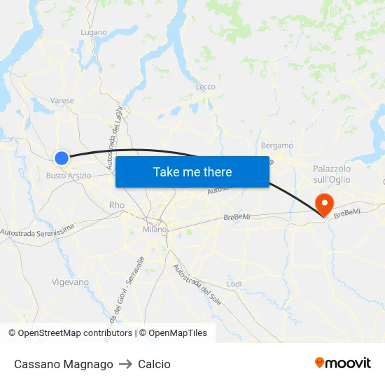Cassano Magnago to Calcio map