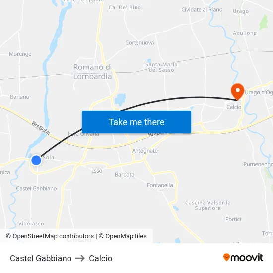 Castel Gabbiano to Calcio map