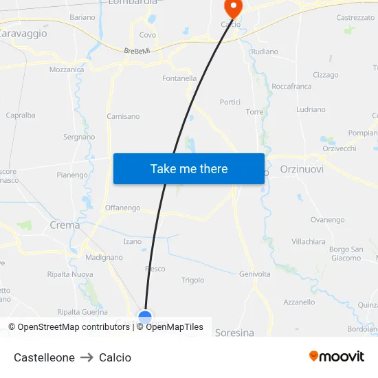Castelleone to Calcio map