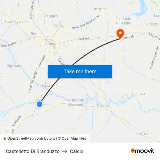 Castelletto di Branduzzo to Calcio map