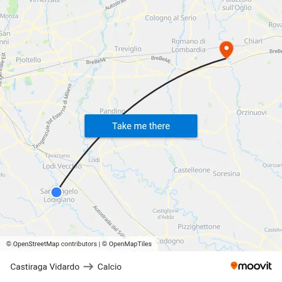 Castiraga Vidardo to Calcio map