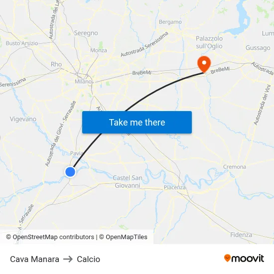 Cava Manara to Calcio map