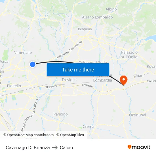 Cavenago di Brianza to Calcio map