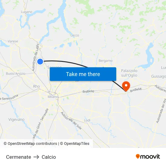 Cermenate to Calcio map