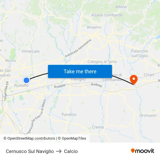 Cernusco Sul Naviglio to Calcio map