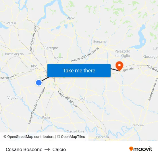 Cesano Boscone to Calcio map