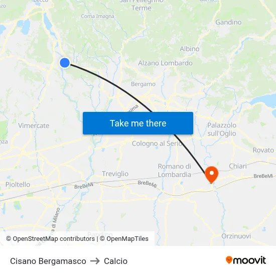 Cisano Bergamasco to Calcio map