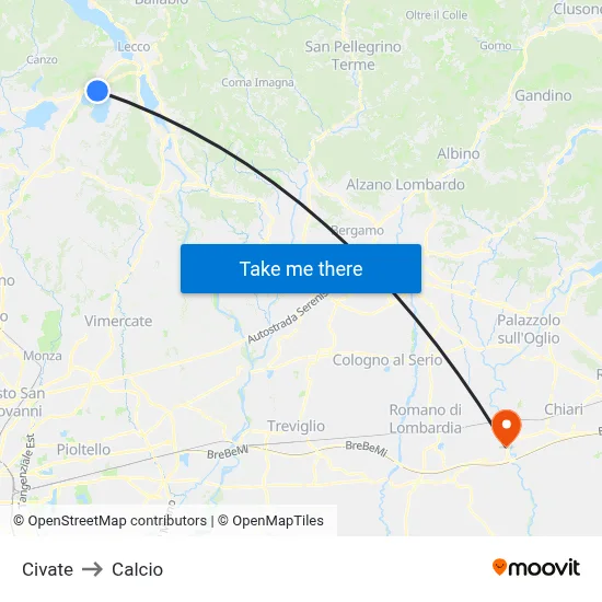 Civate to Calcio map