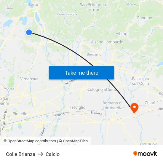 Colle Brianza to Calcio map