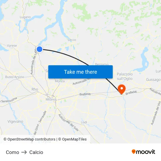 Como to Calcio map