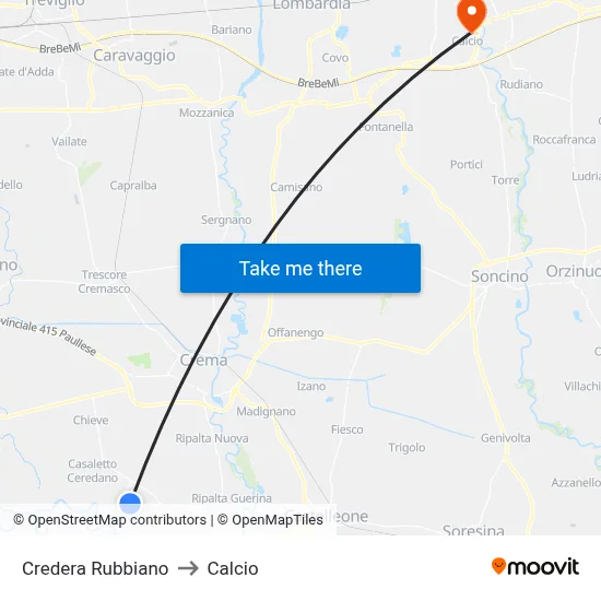 Credera Rubbiano to Calcio map