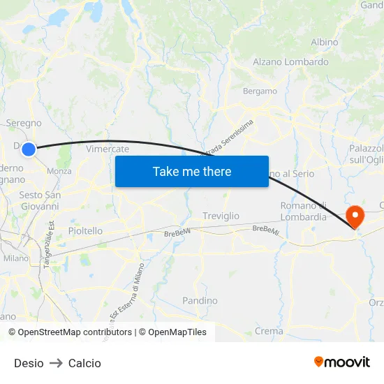 Desio to Calcio map