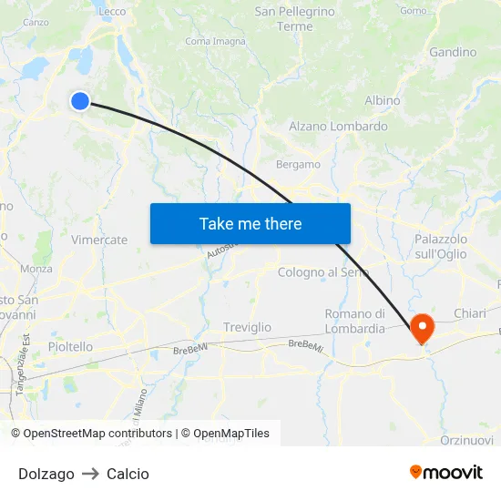 Dolzago to Calcio map