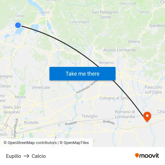 Eupilio to Calcio map