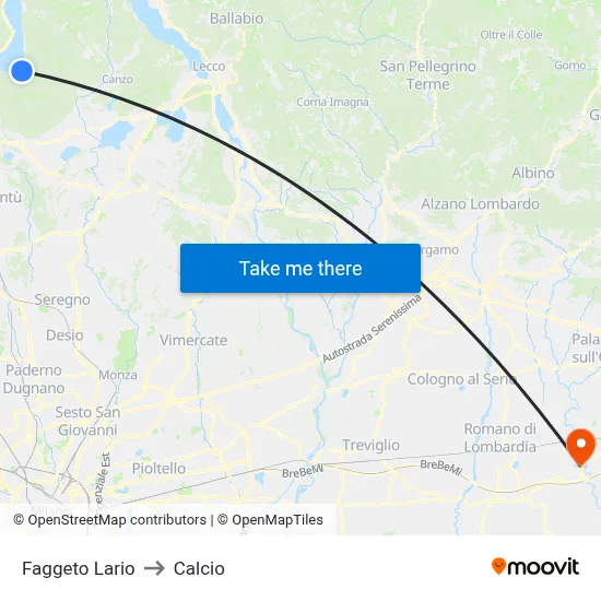 Faggeto Lario to Calcio map