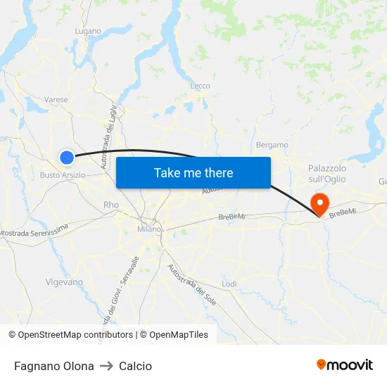 Fagnano Olona to Calcio map