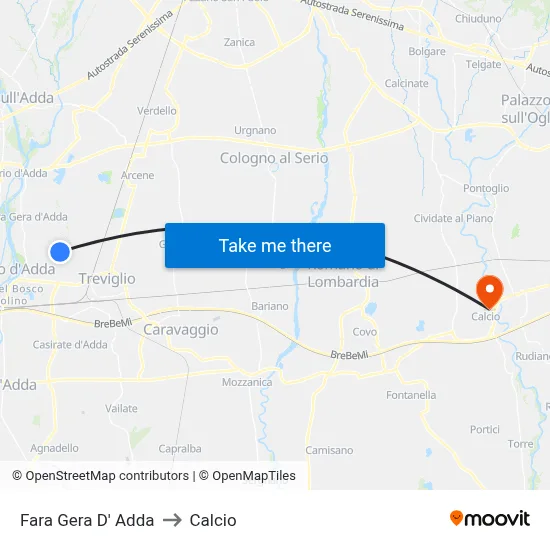 Fara Gera D' Adda to Calcio map