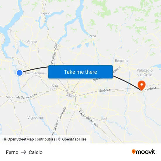 Ferno to Calcio map
