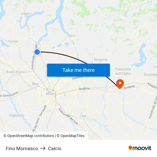 Fino Mornasco to Calcio map