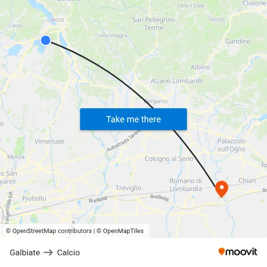 Galbiate to Calcio map