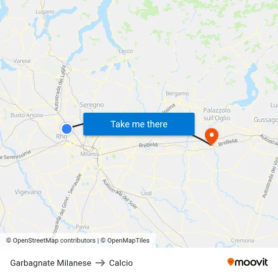 Garbagnate Milanese to Calcio map