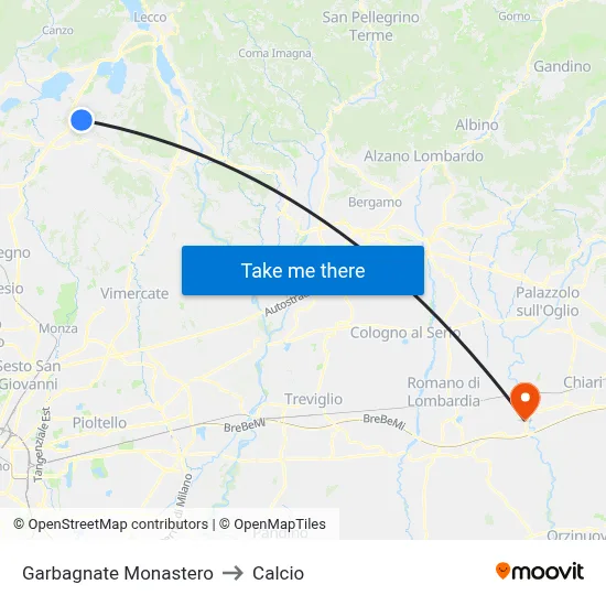 Garbagnate Monastero to Calcio map