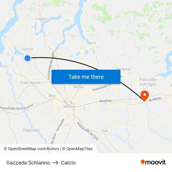 Gazzada Schianno to Calcio map