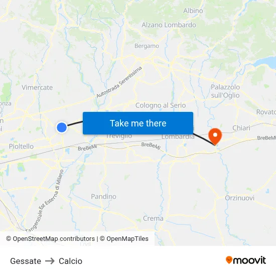 Gessate to Calcio map