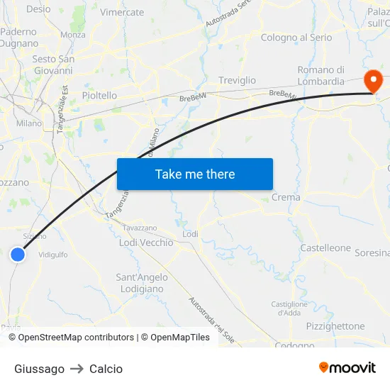 Giussago to Calcio map
