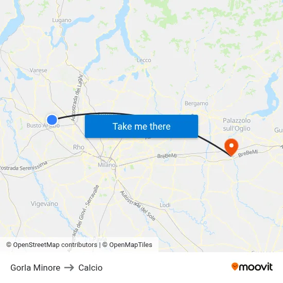 Gorla Minore to Calcio map