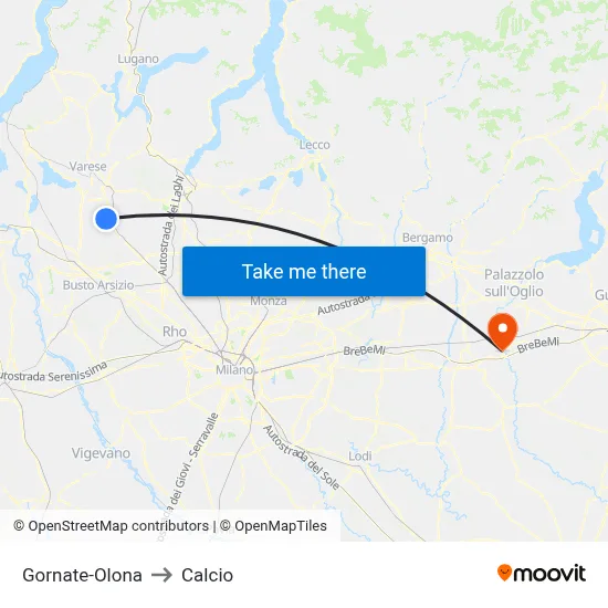 Gornate-Olona to Calcio map