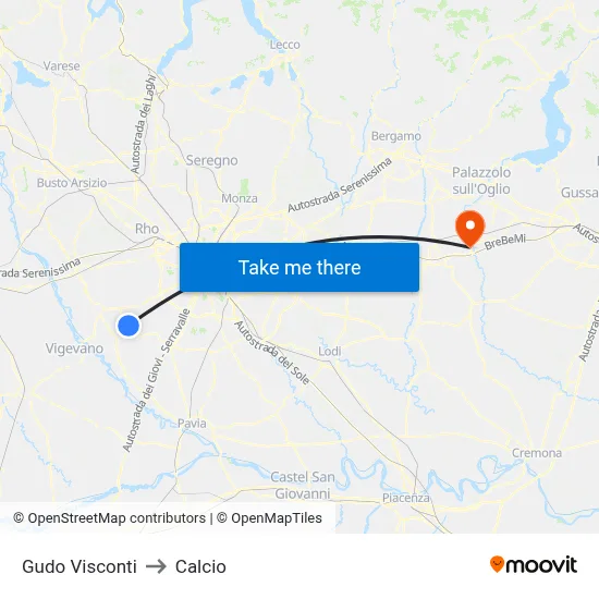 Gudo Visconti to Calcio map