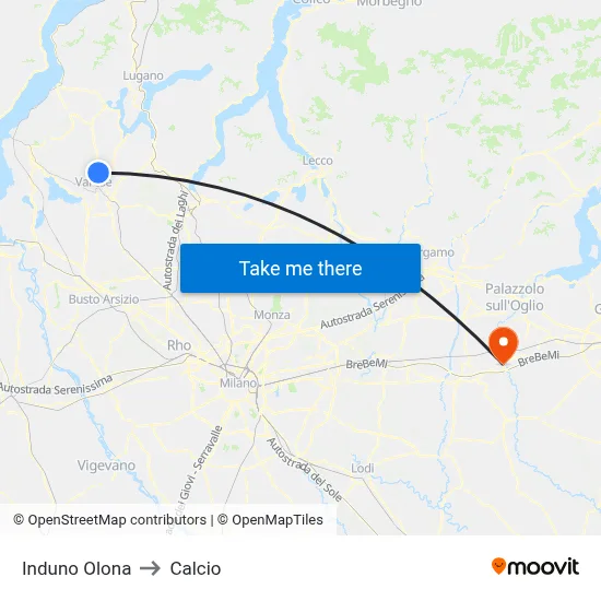 Induno Olona to Calcio map