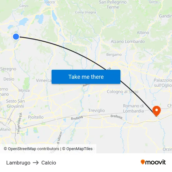 Lambrugo to Calcio map