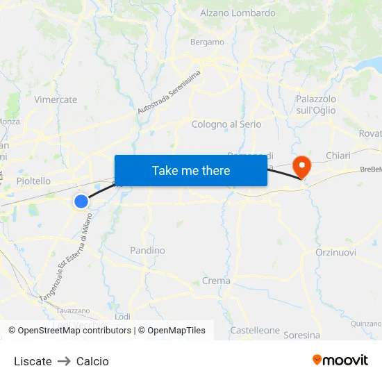 Liscate to Calcio map
