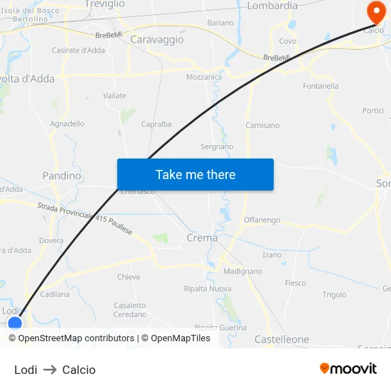 Lodi to Calcio map