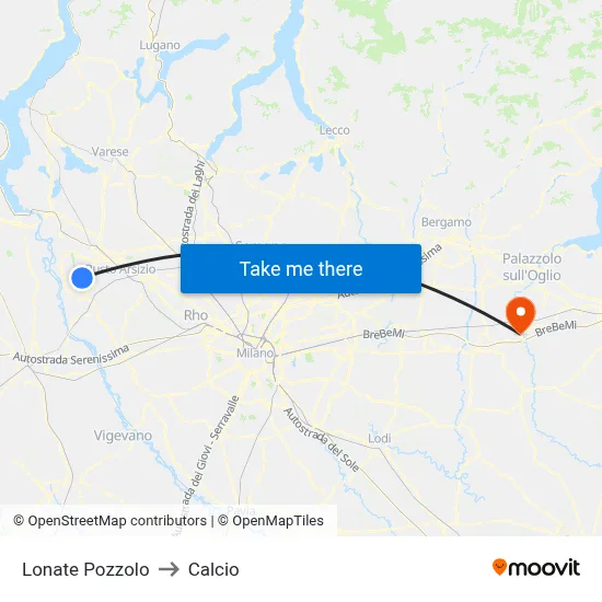 Lonate Pozzolo to Calcio map