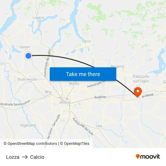 Lozza to Calcio map