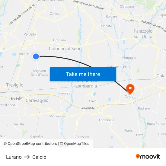 Lurano to Calcio map