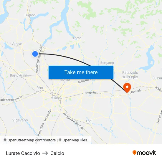 Lurate Caccivio to Calcio map