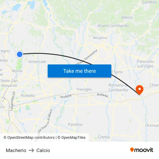 Macherio to Calcio map