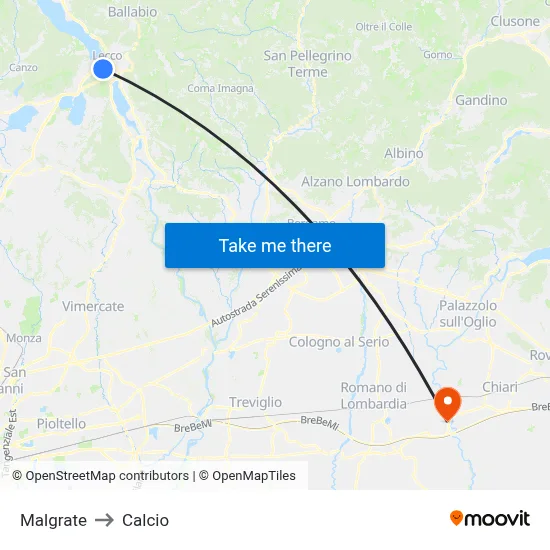 Malgrate to Calcio map
