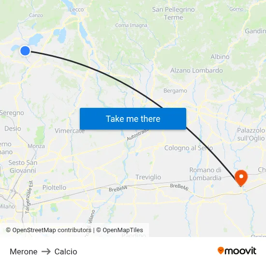 Merone to Calcio map