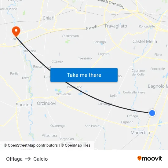 Offlaga to Calcio map
