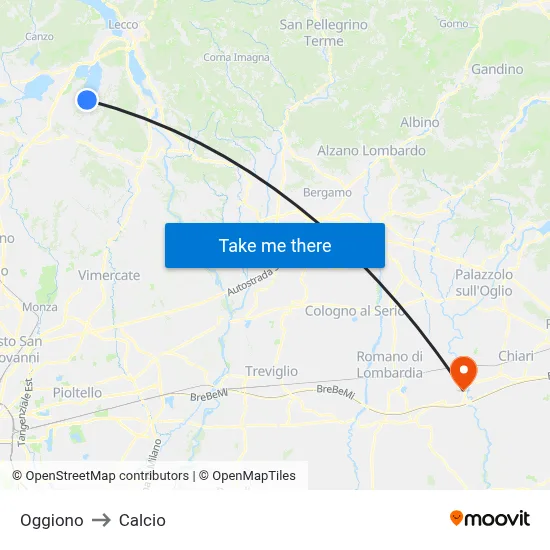Oggiono to Calcio map