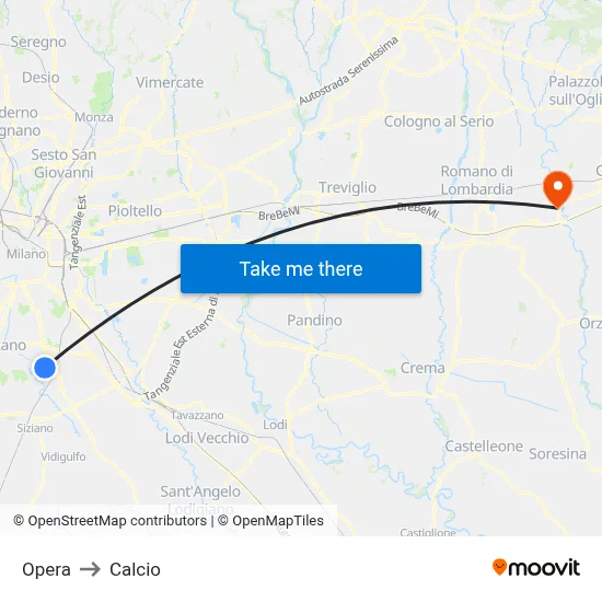 Opera to Calcio map
